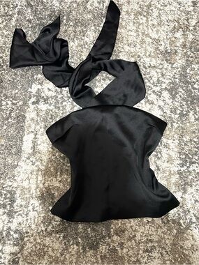 Zara Sleek Black Satin Halter Top